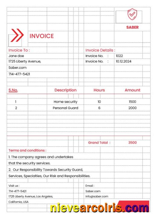 Security Guard Services Invoice